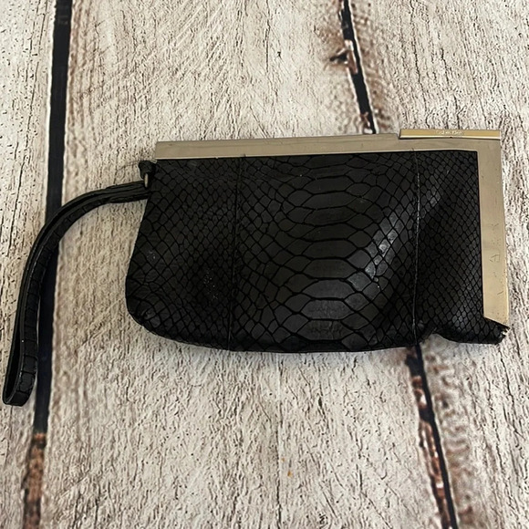 Calvin Klein Black and silver snakeskin wristlet bag - Picture 1 of 5